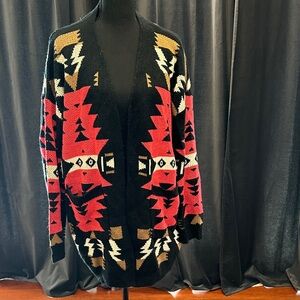 Chic Tribal Pattern Cardigan in Red and Black